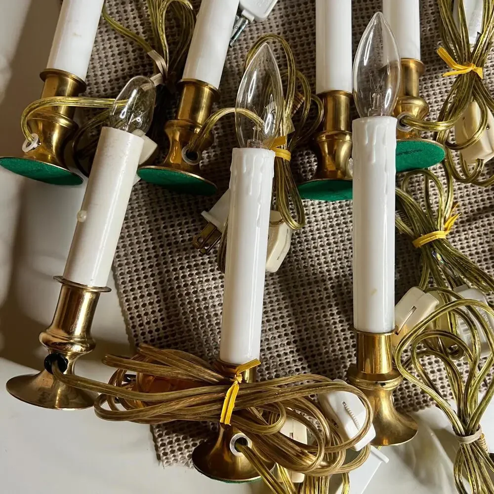 Vintage Brass Electric Window Candles Set Plug In Christmas‎ Colonial Decor
